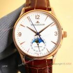 Copy Jaeger Lecoultre Master Moon phase Watches Rose Gold White Dial 39mm